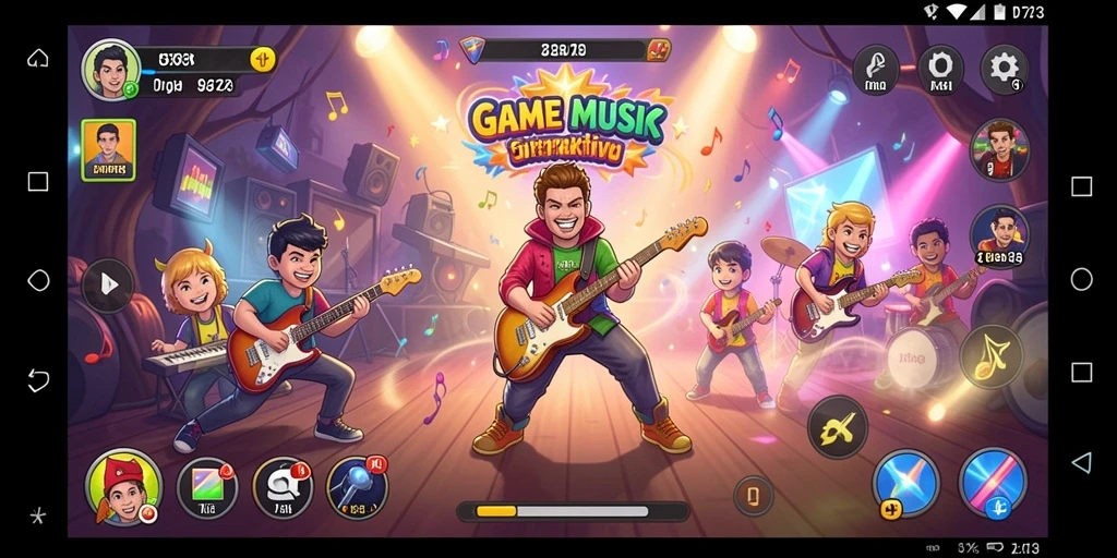 Screenshot gameplay D73 menampilkan pengalaman musik yang seru dan interaktif.