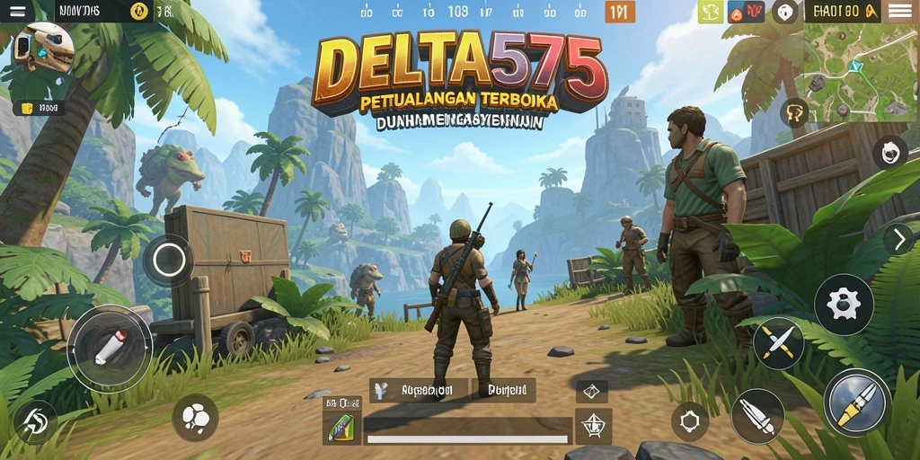 Tampilan gameplay DELTA575 yang menggambarkan dunia terbuka yang luas dan indah.