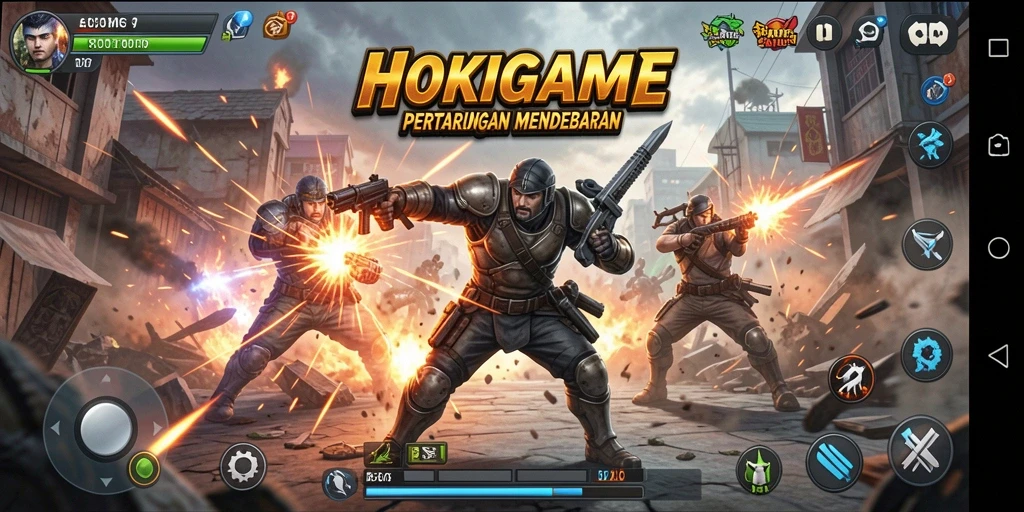 Screenshot HOKIGAME menampilkan aksi intens dalam pertempuran.