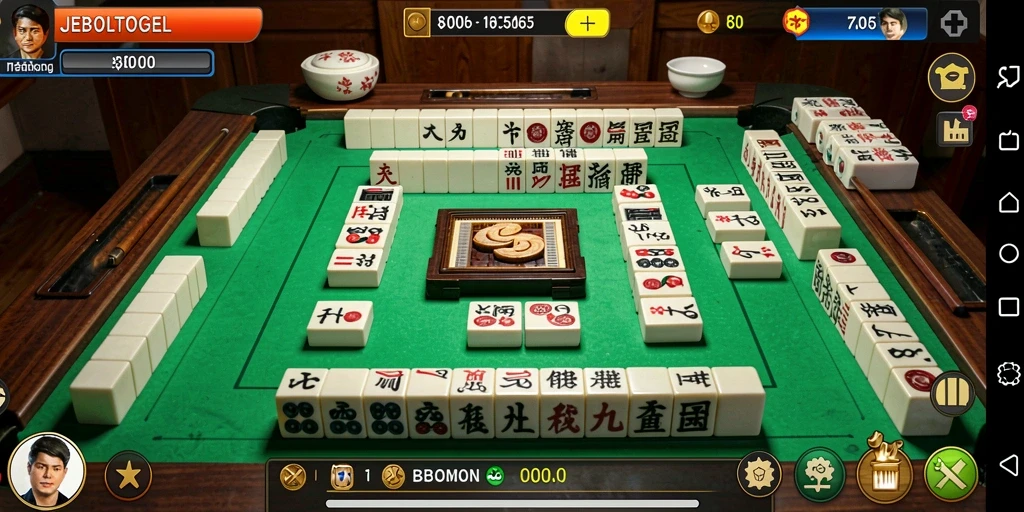 Screenshot game JEBOLTOGEL menampilkan suasana seru dalam permainan Mahjong.