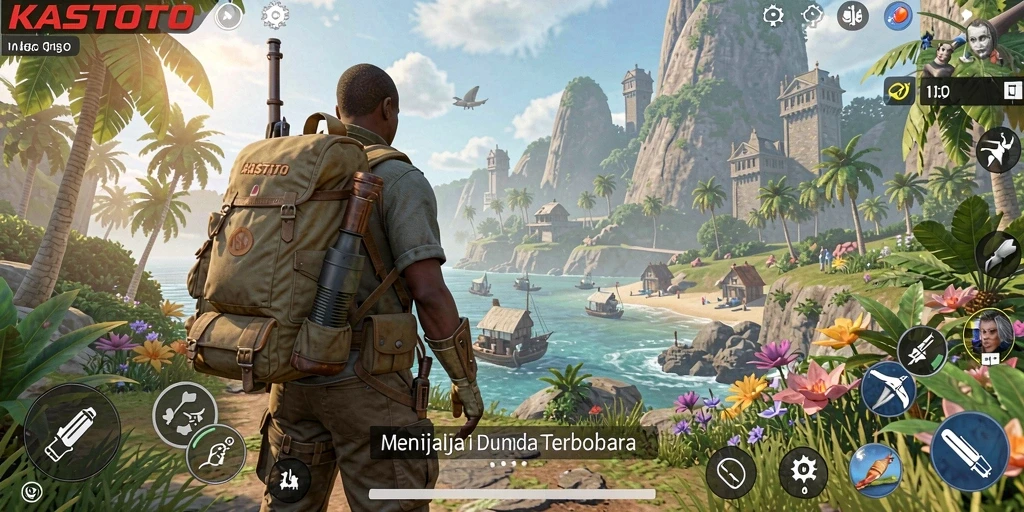 Tampilan gameplay menakjubkan KASTOTO dalam dunia terbuka yang luas.