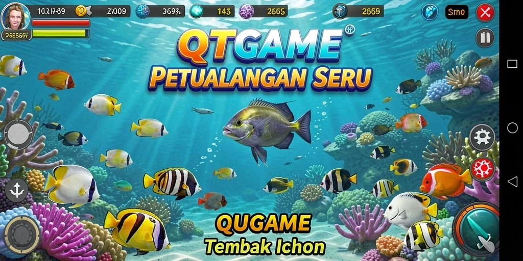 Gameplay menarik dalam QTGAME menembak ikan berwarna-warni.