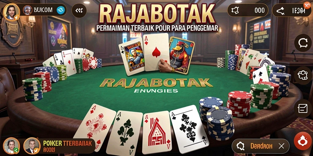 Screenshot gameplay RAJABOTAK menampilkan suasana permainan poker yang seru.