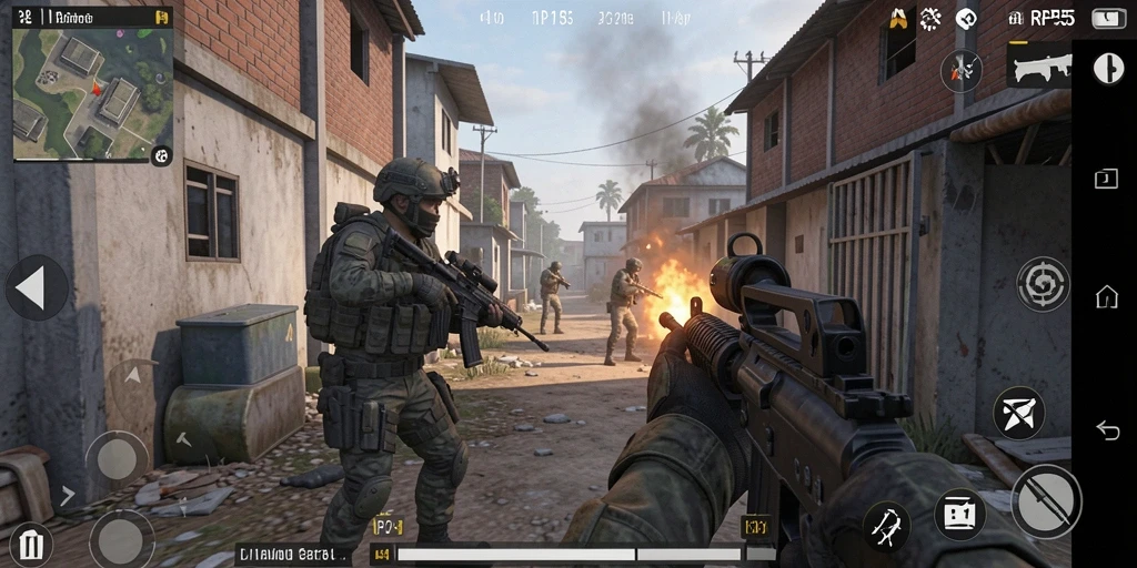 Tampilan gameplay RP55 dengan aksi menembak yang mendebarkan.