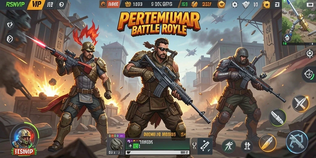 Screenshot gameplay RSNVIP dengan aksi Battle Royale yang mendebarkan.