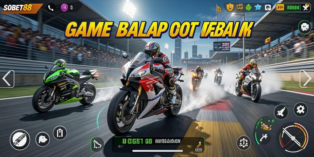 Screenshot gameplay SOBET88 menampilkan aksi balapan motor yang mendebarkan.