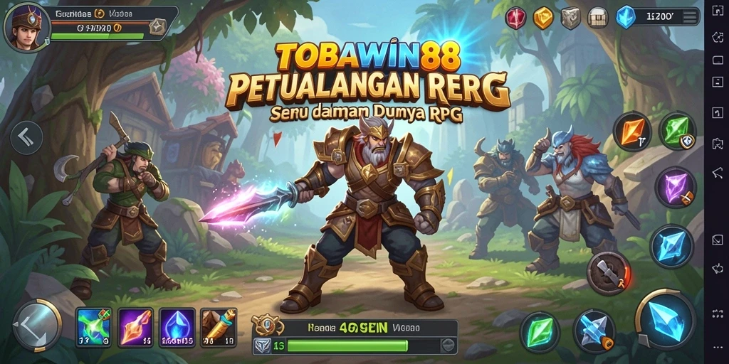 Tampilan gameplay TOBAWIN88 yang menampilkan pertarungan seru dan dunia fantasi.
